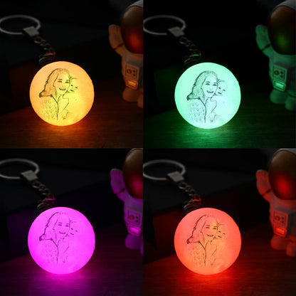 Personalised 3D Printed Photo Moon Lamp Keychain – Custom LED Keyring