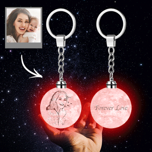 Personalised 3D Printed Photo Moon Lamp Keychain – Custom LED Keyring