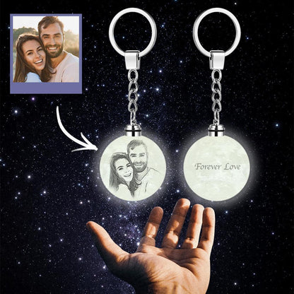 Personalised 3D Printed Photo Moon Lamp Keychain – Custom LED Keyring