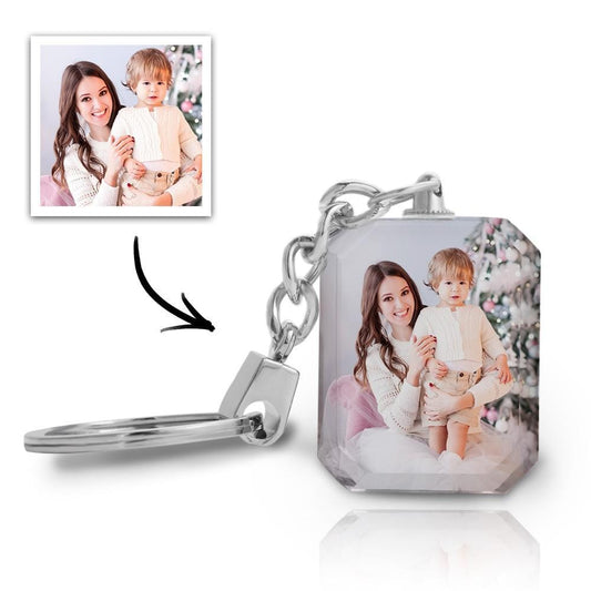Crystal photo keyring shown with keys for scale — durable, scratch‑resistant personalised keychain, perfect gift for mum and wife