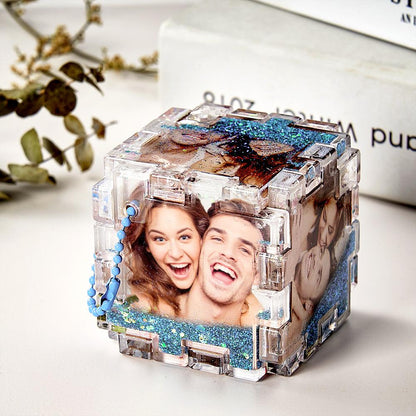Personalised Magic Quicksand Photo Cube Keychain – Custom Photo Liquid Sand Keepsake