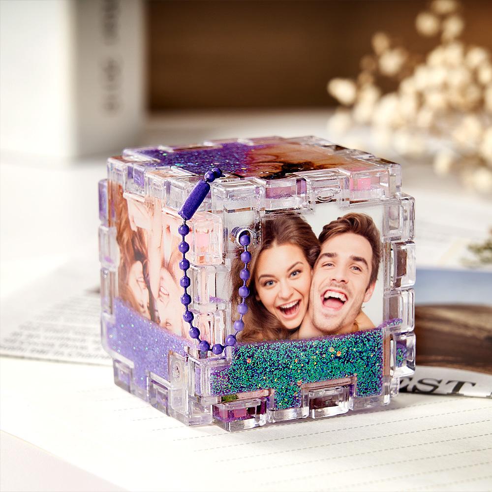 Personalised Magic Quicksand Photo Cube Keychain – Custom Photo Liquid Sand Keepsake