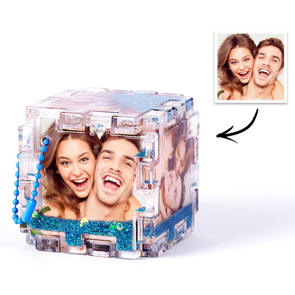 Personalised Magic Quicksand Photo Cube Keychain – Custom Photo Liquid Sand Keepsake