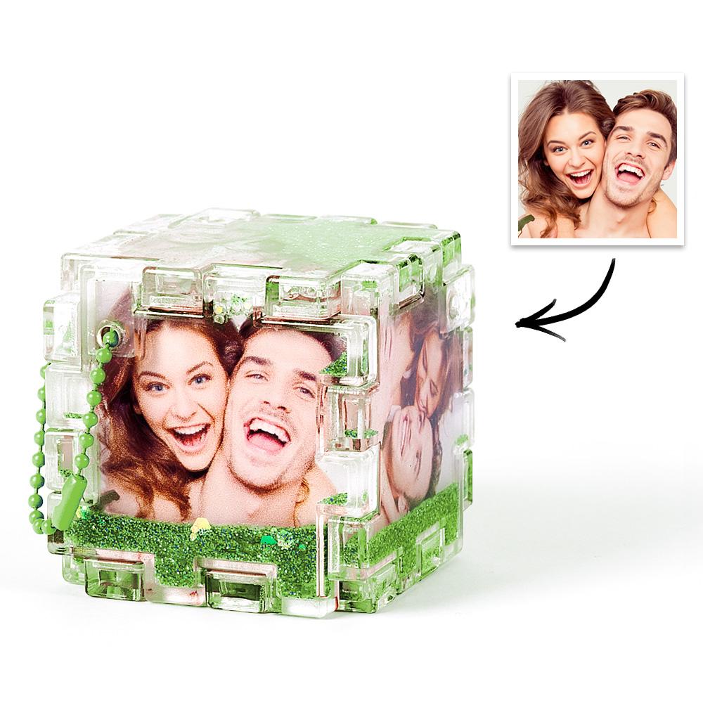 Personalised Magic Quicksand Photo Cube Keychain – Custom Photo Liquid Sand Keepsake