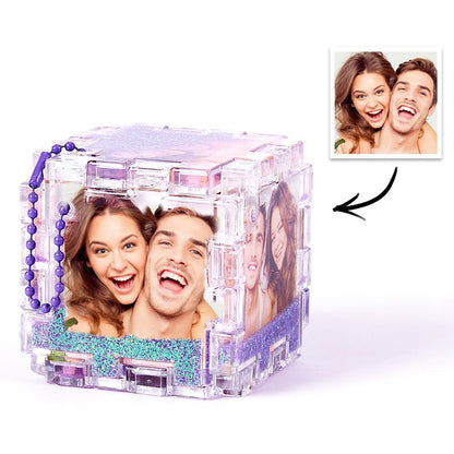 Personalised Magic Quicksand Photo Cube Keychain – Custom Photo Liquid Sand Keepsake