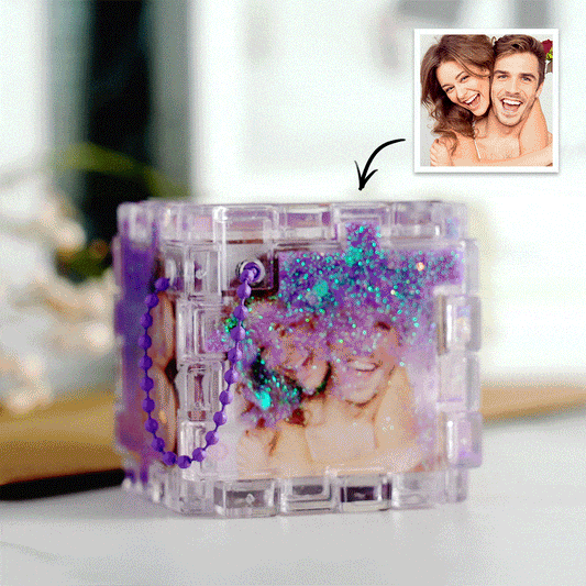 Personalised Magic Quicksand Photo Cube Keychain – Custom Photo Liquid Sand Keepsake