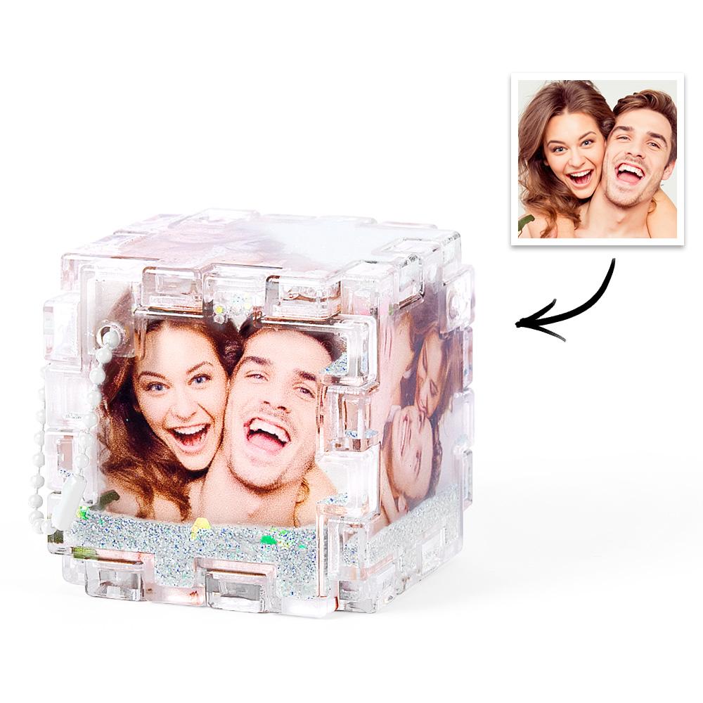 Personalised Magic Quicksand Photo Cube Keychain – Custom Photo Liquid Sand Keepsake