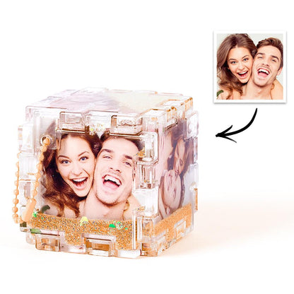 Personalised Magic Quicksand Photo Cube Keychain – Custom Photo Liquid Sand Keepsake