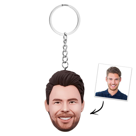 Personalised bobblehead keyring – custom 1-person head design in high-quality clay (approx. 6 cm) on a metal keyring, ideal personalised bobblehead keychain gift