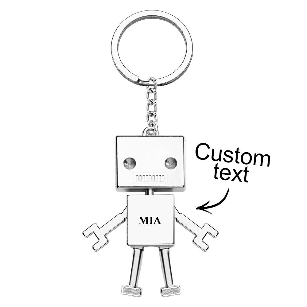 Personalised robot charm keyring with uploaded photo preview engraved on the charm — unique personalised gift for birthdays and anniversaries