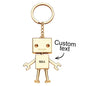 Personalised robot charm keyring detailed shot showing engraving and brushed metal finish — custom text option for Mother's Day or Valentine's Day