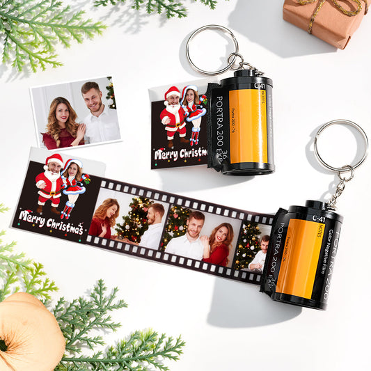 Personalised camera film keyring clipped to keys and a handbag, lightweight custom film roll keychain perfect as a romantic or memorial gift