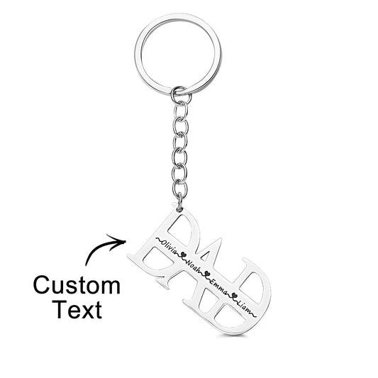 Compact stainless steel DAD keyring on a set of keys — everyday personalised keychain, ideal gift for dad