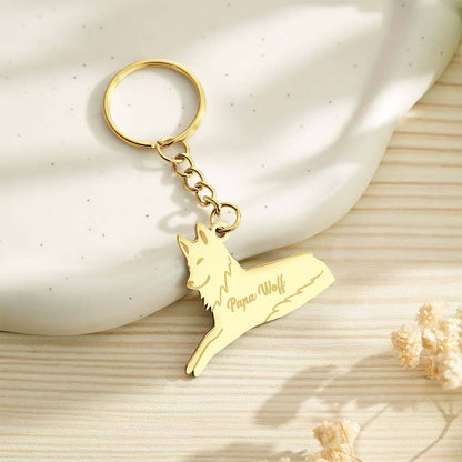Size comparison of small and large personalised wolf family keyrings side by side — helpful guide to choose your engraved family keyring