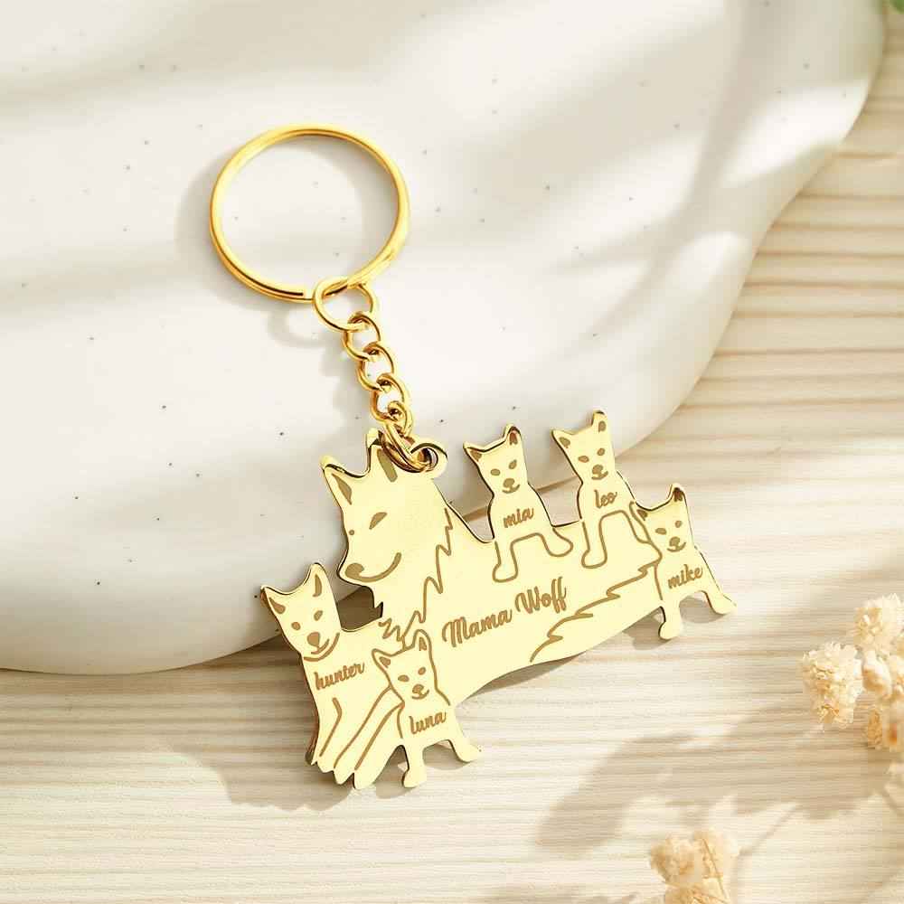Personalized Wolf Keychain with Engraved Family Names Gift for Family