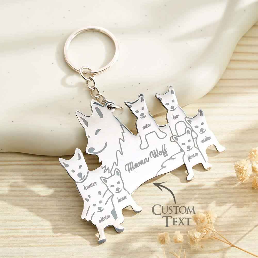 Personalized Wolf Keychain with Engraved Family Names Gift for Family