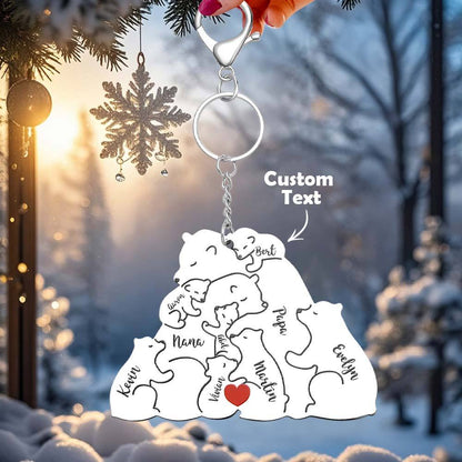 Personalised keyring laid beside keys to show scale – engraved family keepsake