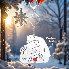 Personalised Engraved Papa Mama Bear Keychain - Family Gift for Dad & Mum