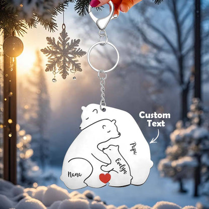Personalised engraved Papa & Mama bear stainless steel keyring – front view of family keepsake