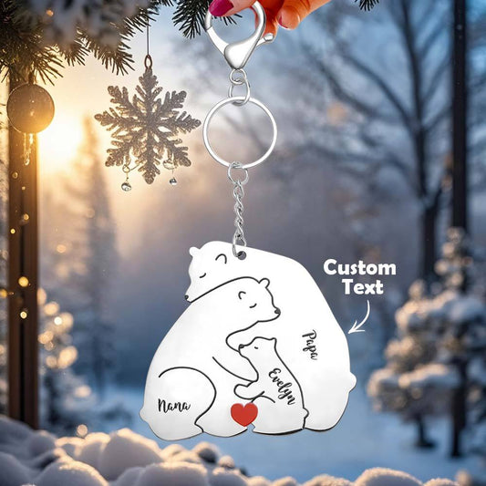 Personalised engraved Papa & Mama bear stainless steel keyring – front view of family keepsake