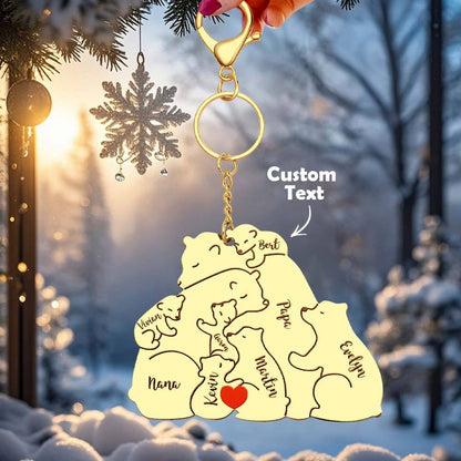 Keyring displayed on a wooden surface – personalised engraved family keepsake styling