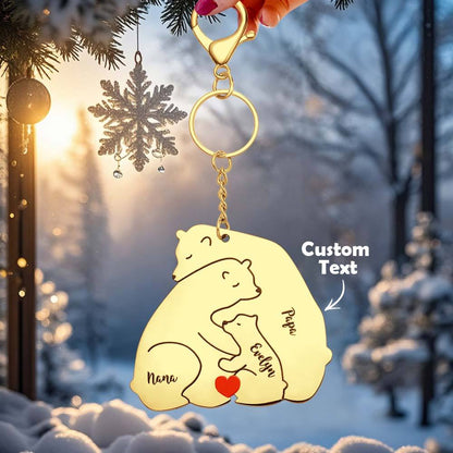 Mother and father bear charm close-up – engraved stainless steel personalised gift