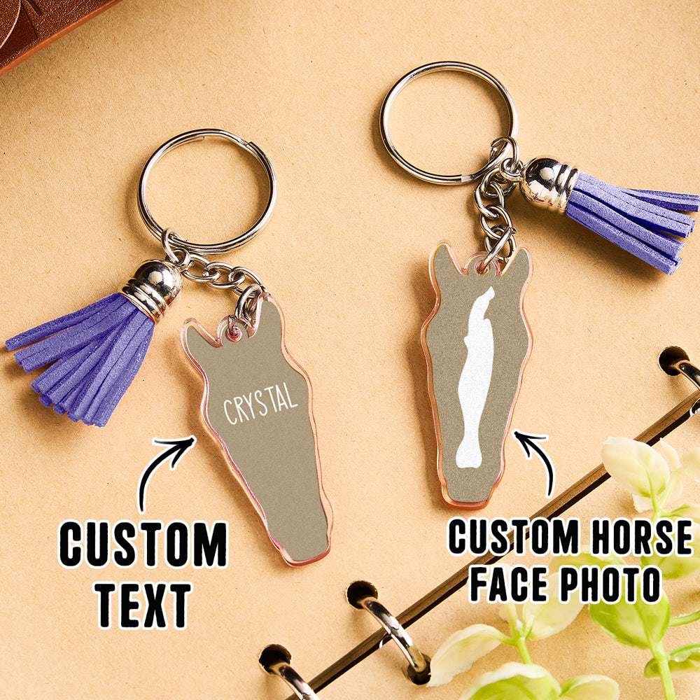 Personalised horse face acrylic keyring with tassel gift ready packaging ideal for presents and special occasions