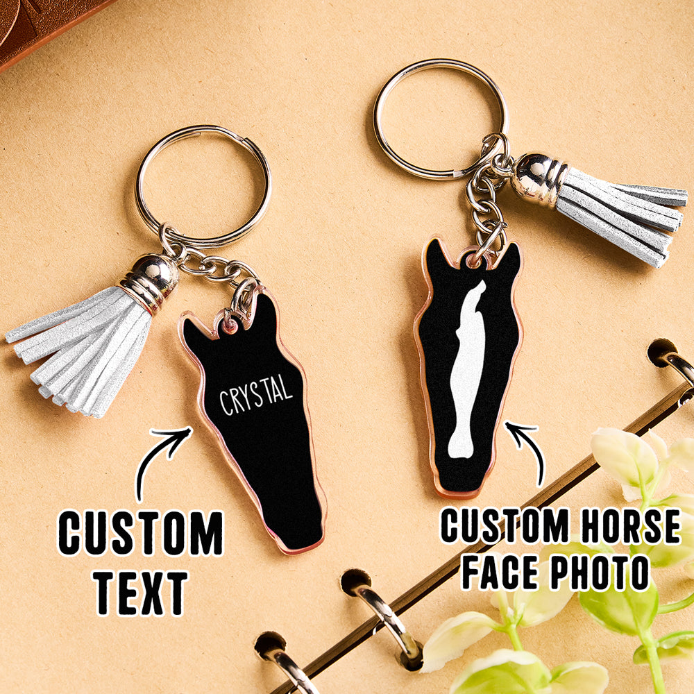 Personalised horse face acrylic keyring with tassel close up of gold metal fittings for a premium finish