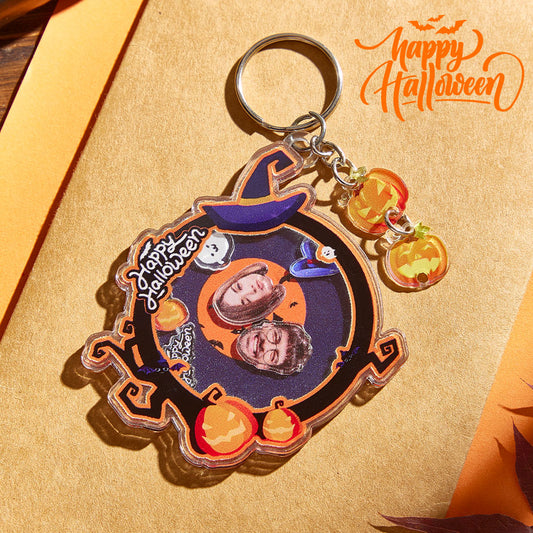 Personalised Hallowmas acrylic keyring with a funny face design; 7.3 x 6.5 cm novelty keyring, ideal gift