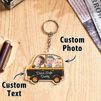 Product layout showing different sizes and customisation styles of personalised car keychains — ideal personalised Father's Day gifts