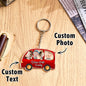Assortment of coloured personalised keyrings on display — custom car keychain options for Dad and family gifts
