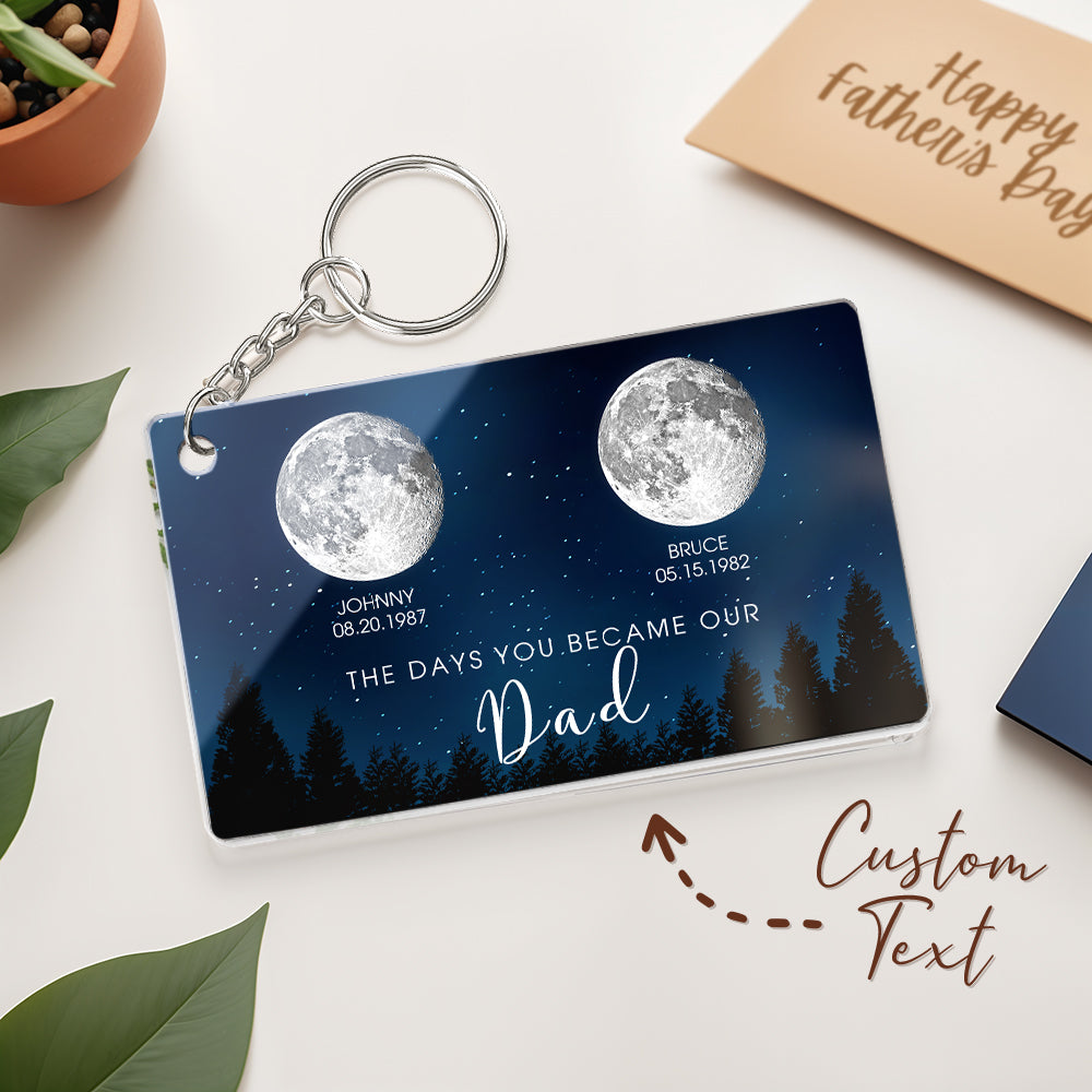 Personalised Starry Night keyring attached to a set of keys and a bag, demonstrating everyday use as a personalised dad keychain