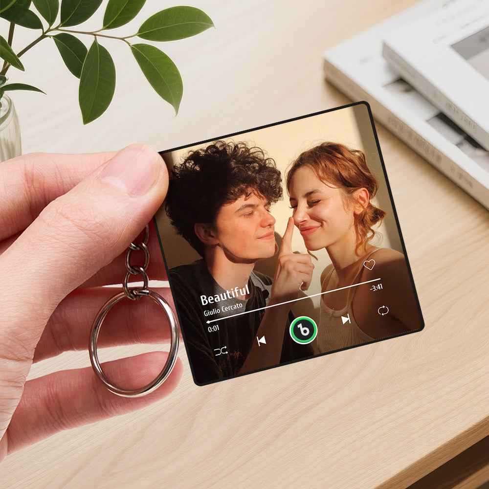 Personalized Photo Music Keychain Music Box Bag Charm That Plays Music Without Cell Phone Anniversary Gifts