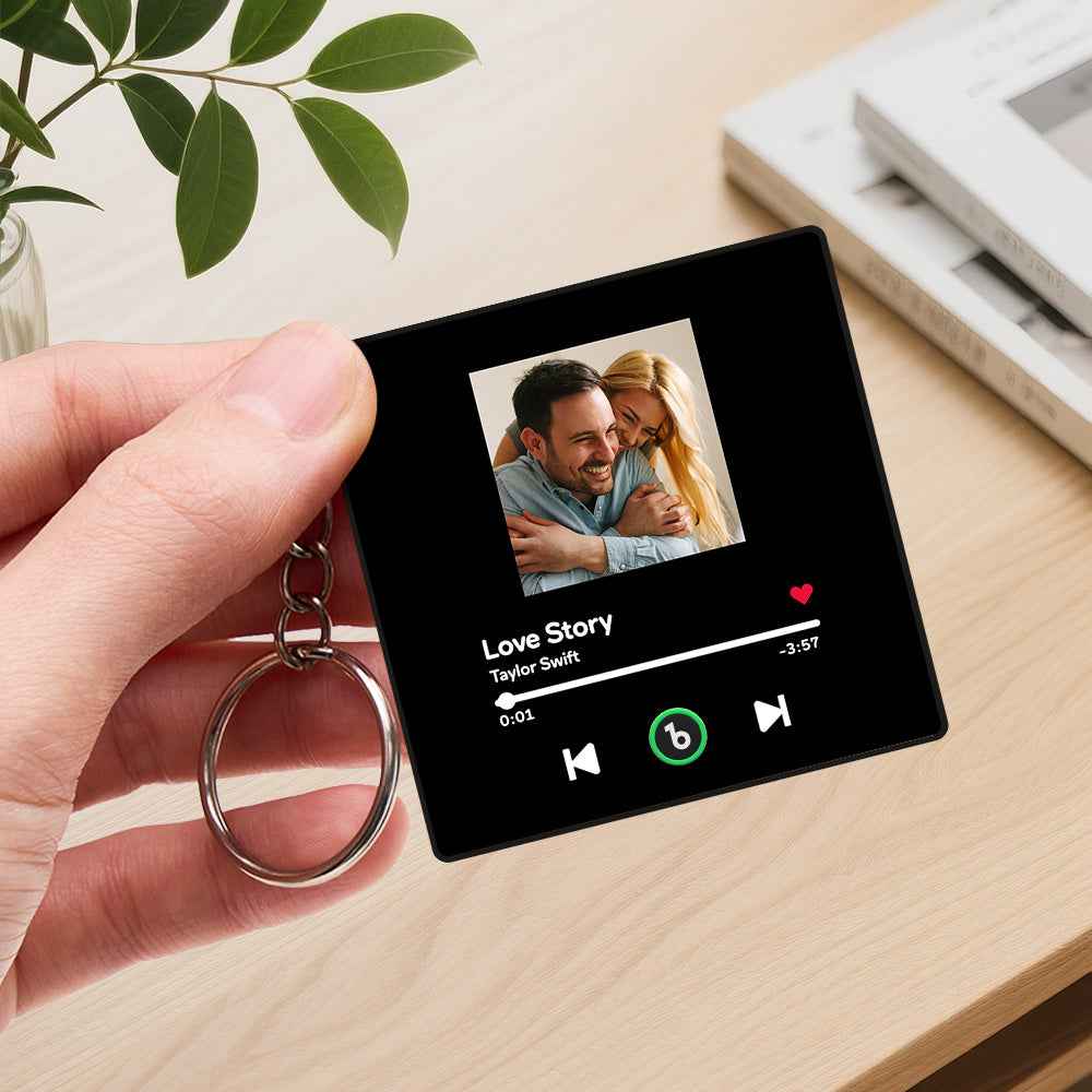 Personalized Photo Music Keychain Music Box Bag Charm That Plays Music Without Cell Phone Anniversary Gifts