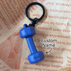 Personalised Dumbbell Keychain - Custom Name Gym Equipment Keyring