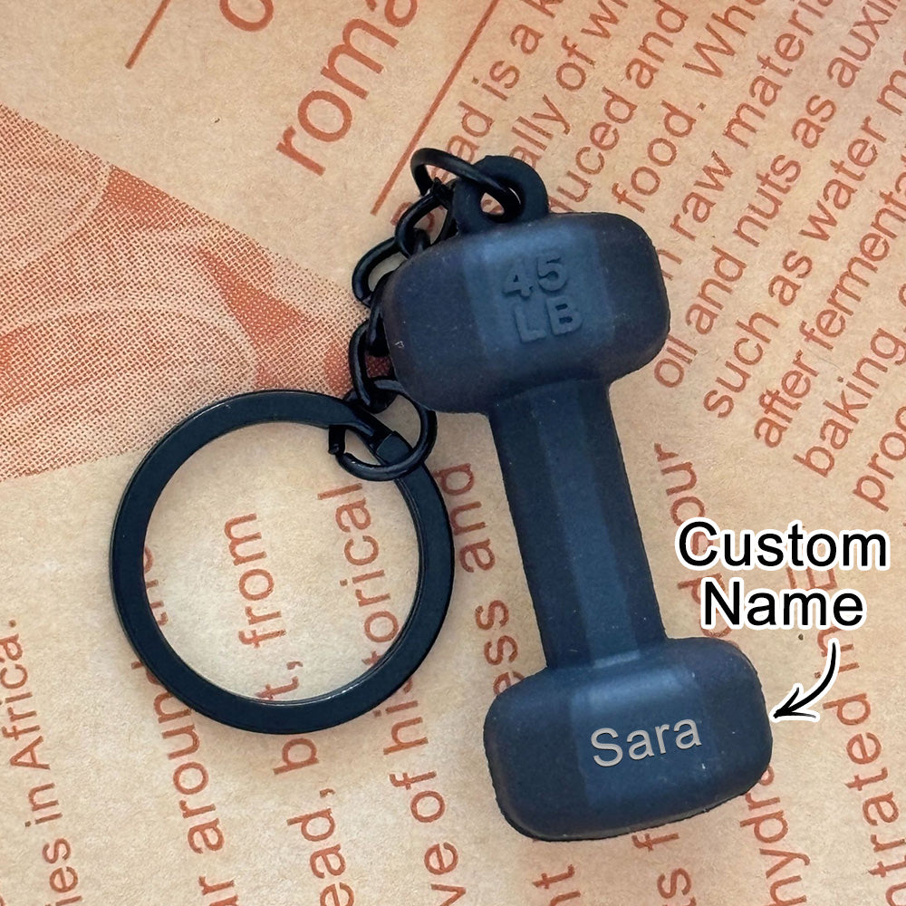 Personalised Dumbbell Keychain - Custom Name Gym Equipment Keyring