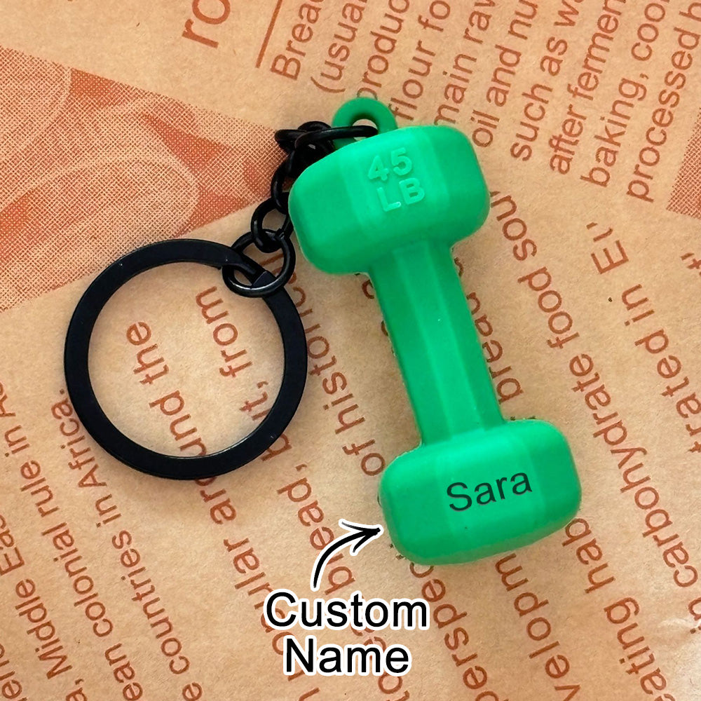 Personalised Dumbbell Keychain - Custom Name Gym Equipment Keyring