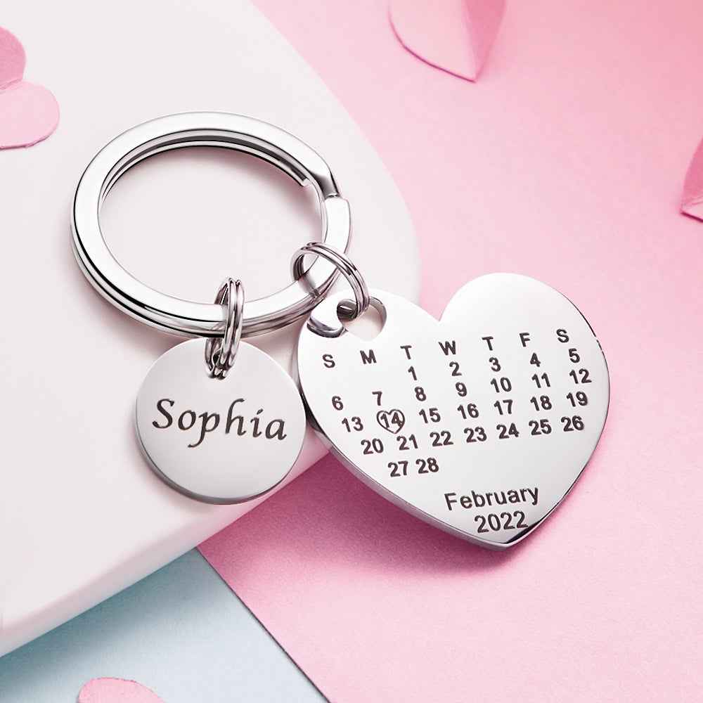 Custom Engraved Heart Calendar Keychain Save The Date Keychain