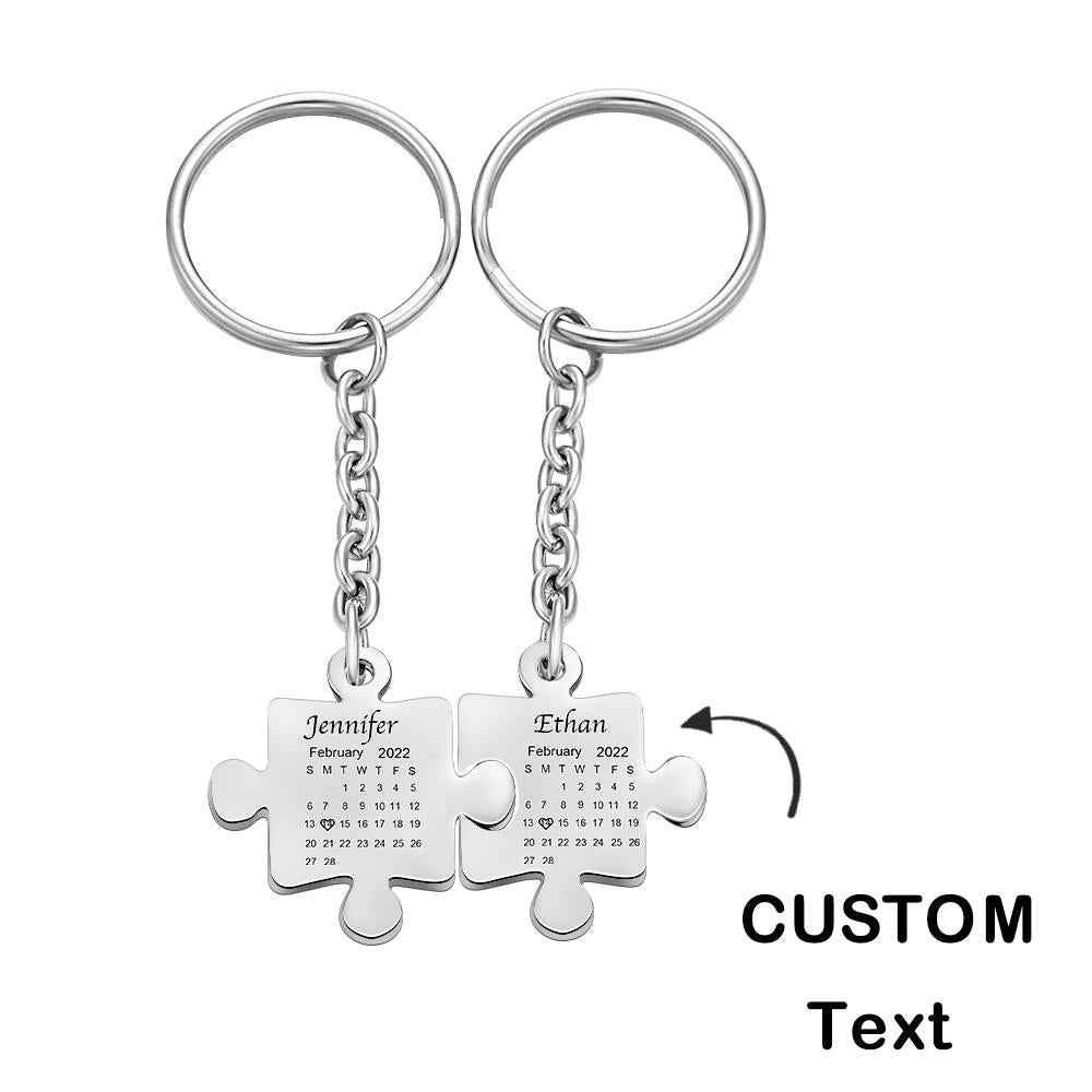 Custom Calendar Keychain Engraved Puzzle Keychain Anniversary Gift for Couple