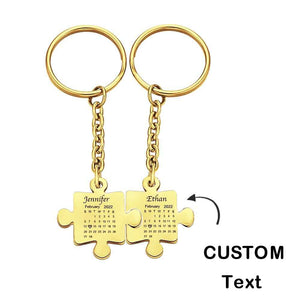Custom Calendar Keychain Engraved Puzzle Keychain Anniversary Gift for Couple