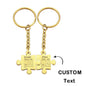 Matching engraved calendar keyrings attached to keys demonstrating interlocking design and everyday wear resistance, ideal custom gift for couples