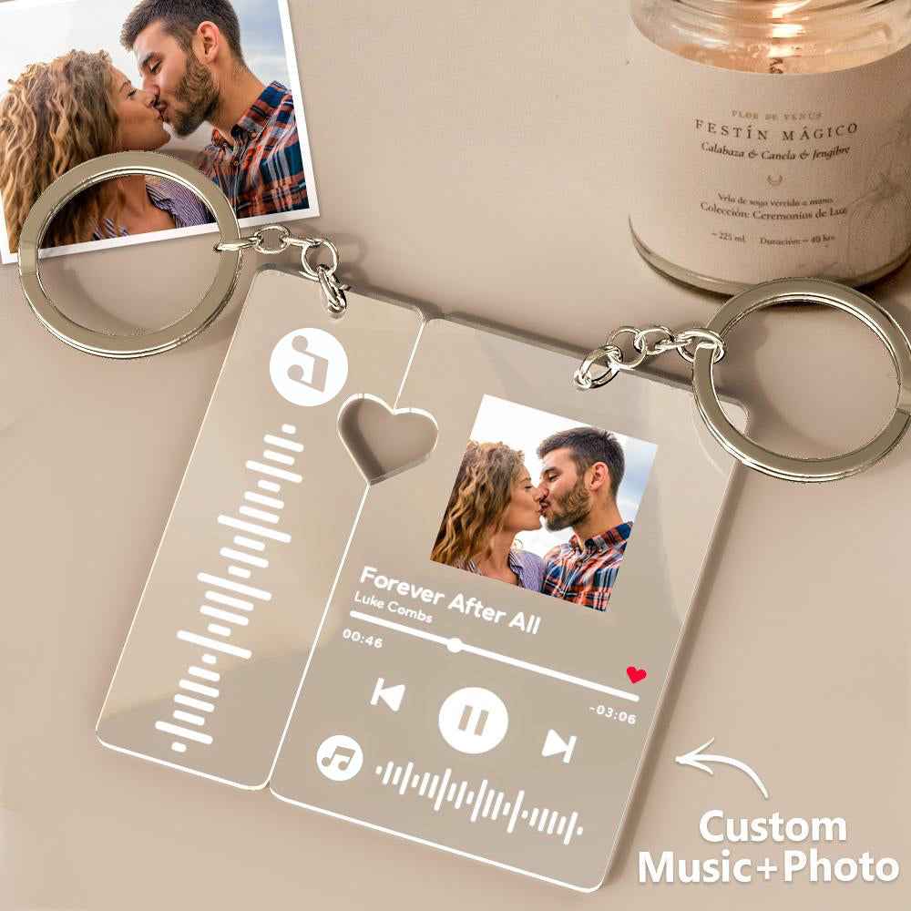 Custom Keychain With Picture Personalized Scannable Music Song Code Keychain For Couples Lover Boyfriend Gift