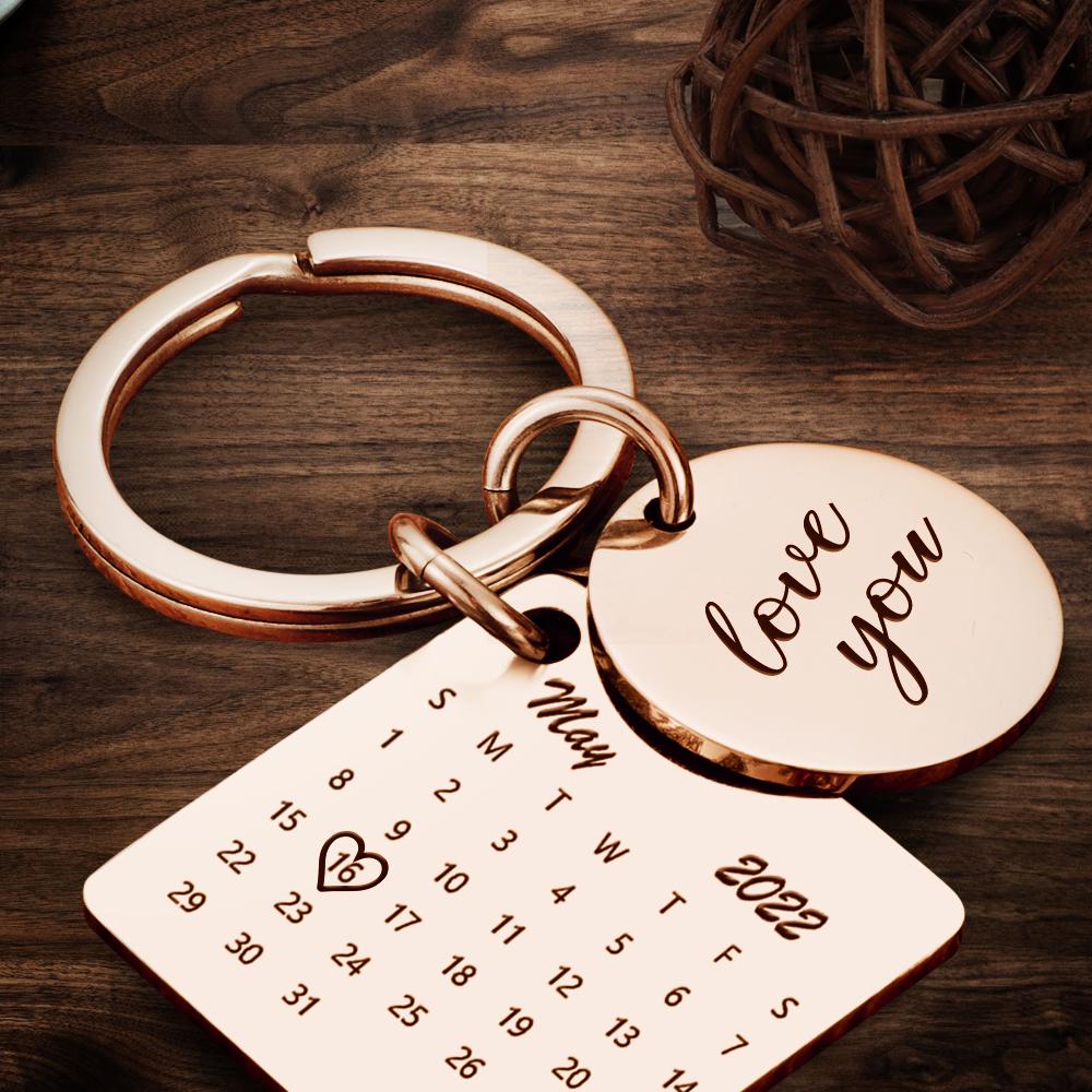 Personalised Calendar Keychain - Custom Date Photo Gift for Couples