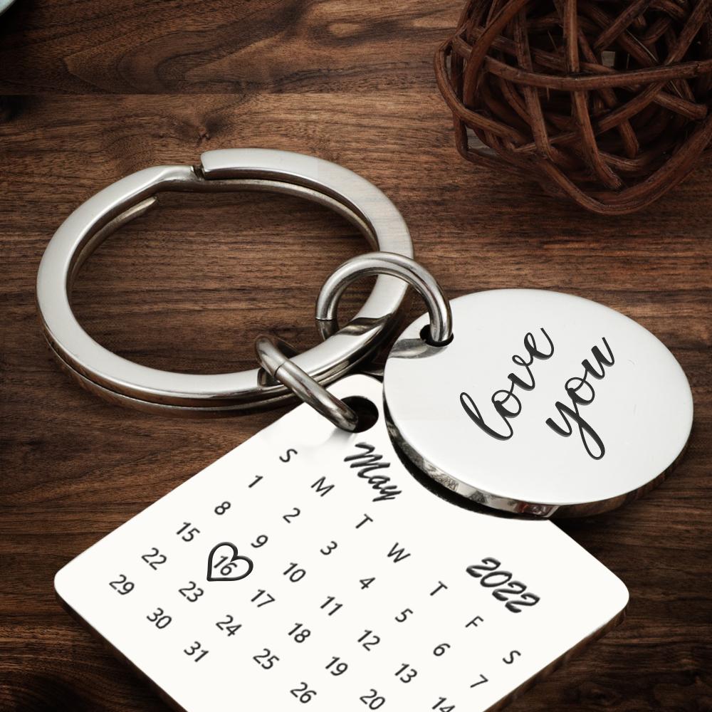 Personalised Calendar Keychain - Custom Date Photo Gift for Couples