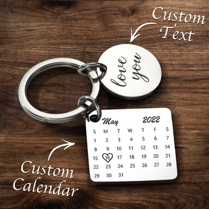 Personalised Calendar Keychain - Custom Date Photo Gift for Couples