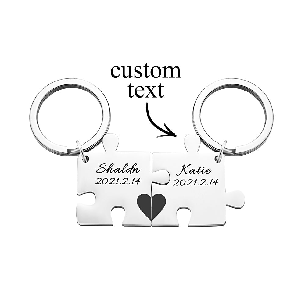 Personalised Engraved Couple Puzzle Keychain Set | Valentine's & Wedding Gift