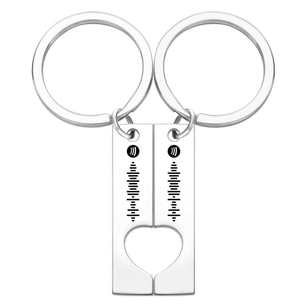 Custom Engraved Stainless Steel Scannable Music Code Couple Keychains
