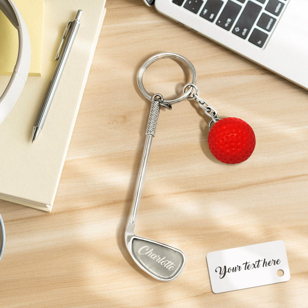 Personalised golf ball keyring with engraved name on zinc alloy ring — lifelike golf ball keychain for golfers, ideal personalised gift