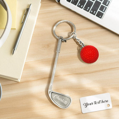 Personalised golf ball keyring with engraved name on zinc alloy ring — lifelike golf ball keychain for golfers, ideal personalised gift