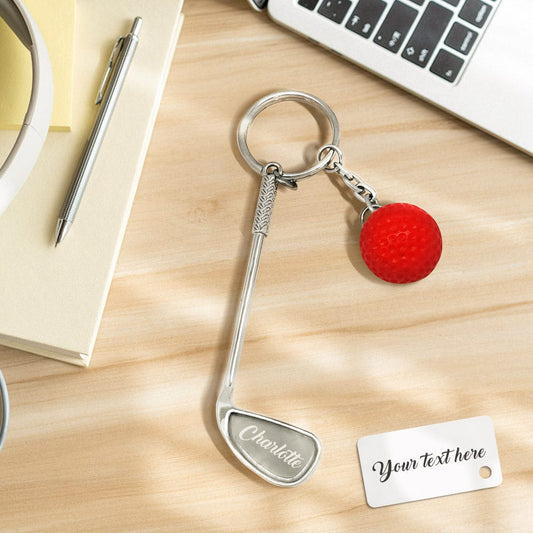 Personalised golf ball keyring with engraved name on zinc alloy ring — lifelike golf ball keychain for golfers, ideal personalised gift